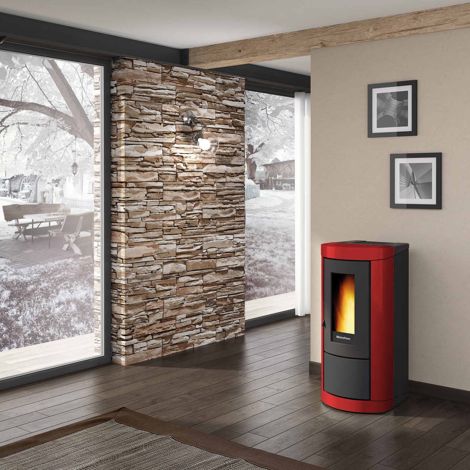 Extraflame Evolution Line Mietta Evo 16 Pelletofen Stahl bordeaux – Bild 4