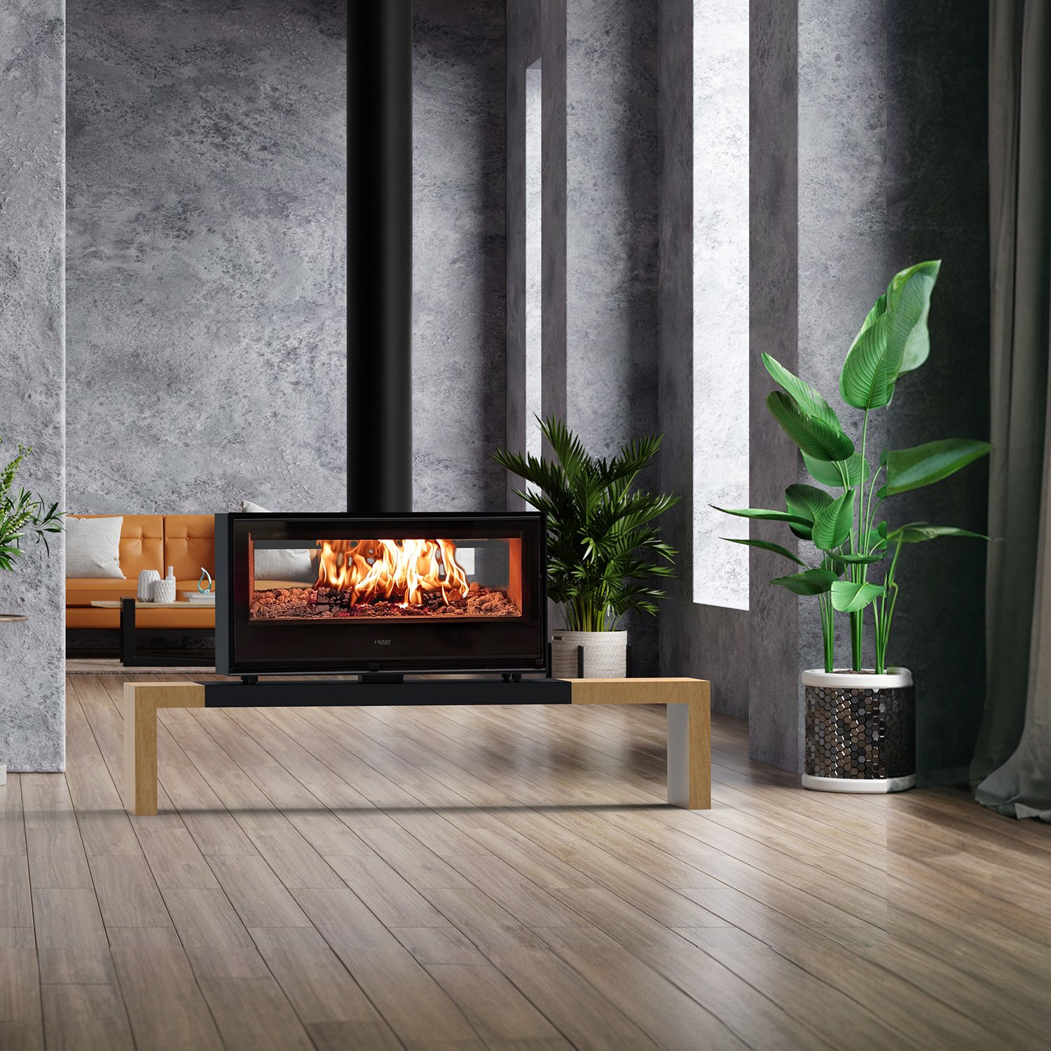 Kunst Stoves Vista Kaminofen mit Holzbank 180 cm – Bild 4